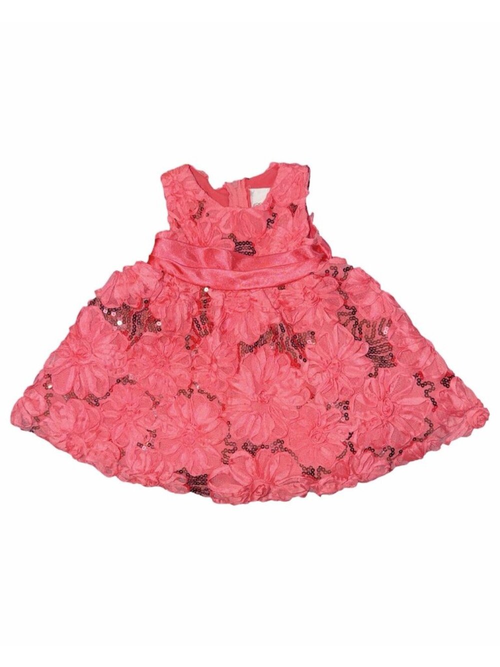 Rare Editions Girls Dress Pink Rosettes Sequins Satin Bow Petticoat Sz 9 Months